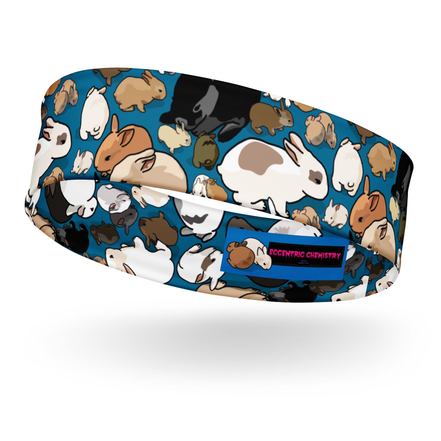 Eccentric Chemistry Lab Quantum Bunny Bounce experiment headband with all-over white print, stylish and unique for fashion accessories.