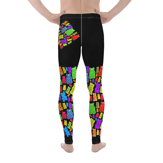 Men’s all-over-print leggings with bold flavor-charge motion experiment design from Eccentric Chemistry's Laboratory of Strange & Stylish Things