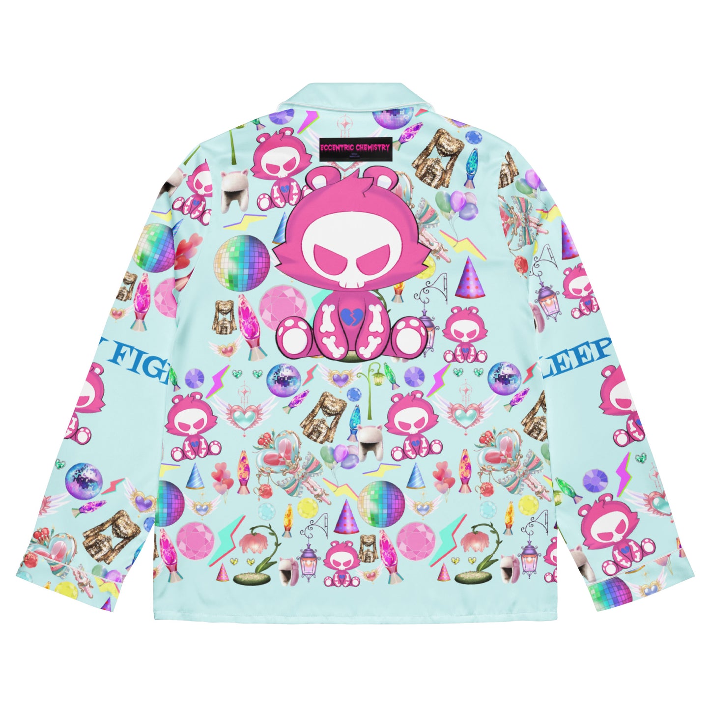 Women’s long sleeve pajama top with all-over print featuring playful laboratory-themed designs from Eccentric Chemistry.