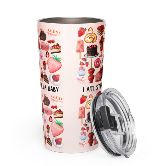 20oz stainless steel tapered tumbler with strawberry Sweetwave design from Eccentric Chemistry’s Laboratory of Strange & Stylish Things.