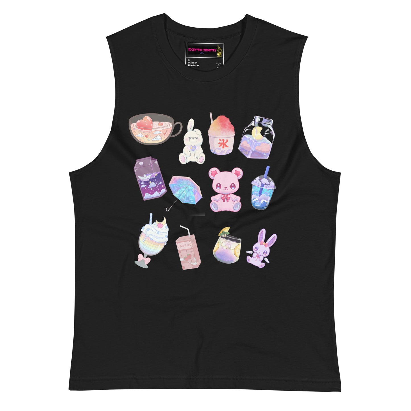 Unisex black muscle shirt from Beverage Theory Experiment by Eccentric Chemistry, featuring a stylish laboratory-inspired design.