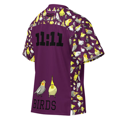 White American football jersey with all-over print featuring bold designs, branded by Eccentric Chemistry’s Laboratory of Strange & Stylish Things