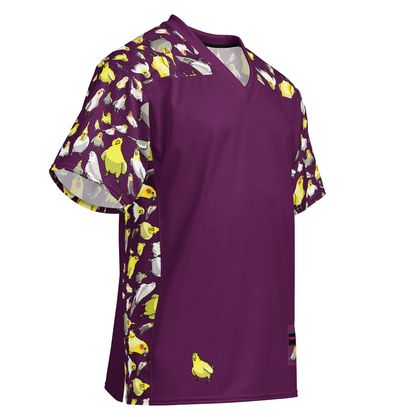 American football jersey with all-over print design, white color, front view, from Eccentric Chemistry’s Laboratory of Strange & Stylish Things