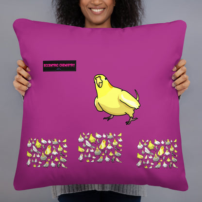 Eccentric Chemistry's Avian Love Wave throw pillow with colorful all-over print, 22x22 inches, featuring artistic bird and wave designs.