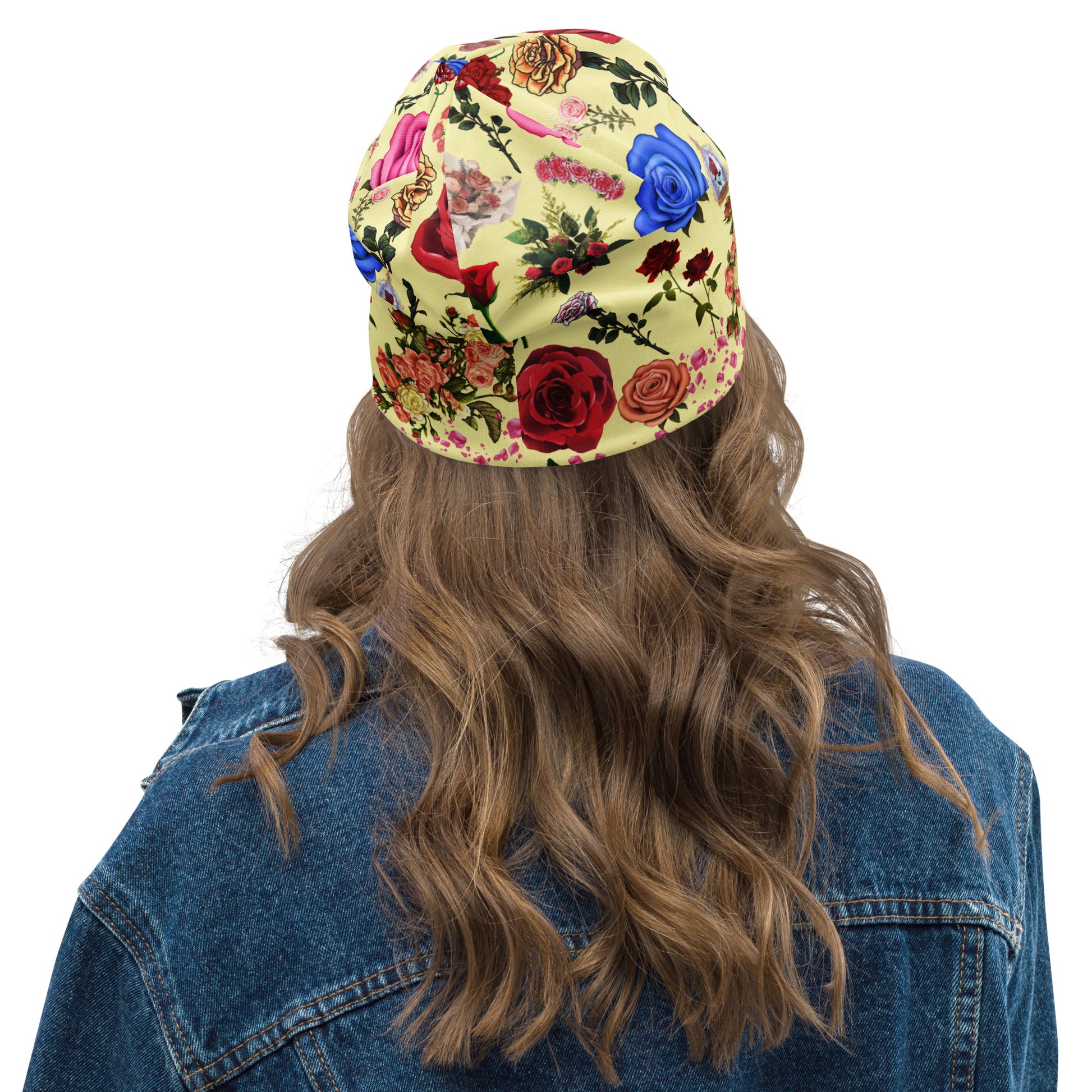Eccentric Chemistry floral print beanie with all-over colorful design, made from cut-sew fabric, stylish and comfortable headwear