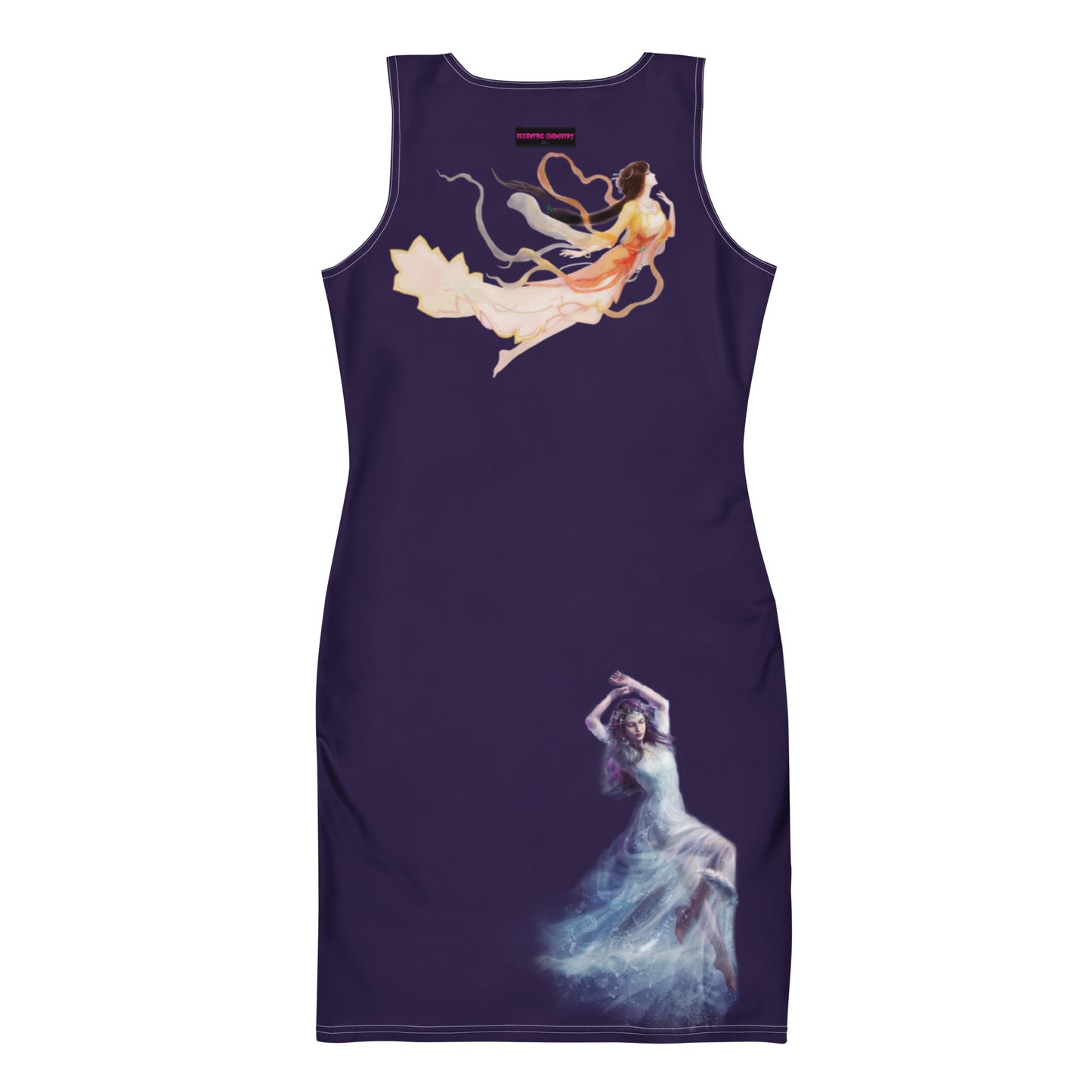 White Bodycon Dress Midnight Goddess Experiment by Eccentric Chemistry features an all-over print design on the back.