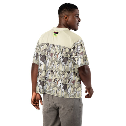Boxy football jersey by Eccentric Chemistry featuring bright Husky Field Charge design on a white background.