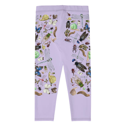 Women's Capri Leggings featuring insect garden print from Eccentric Chemistry's Laboratory of Strange & Stylish Things, all-over white design.