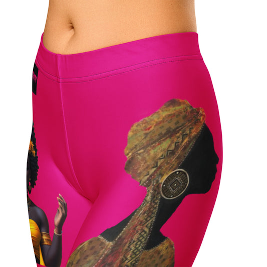 Women's African Goddess Radiance Capri Leggings by Eccentric Chemistry featuring all-over white print and comfortable cut-sew fabric.