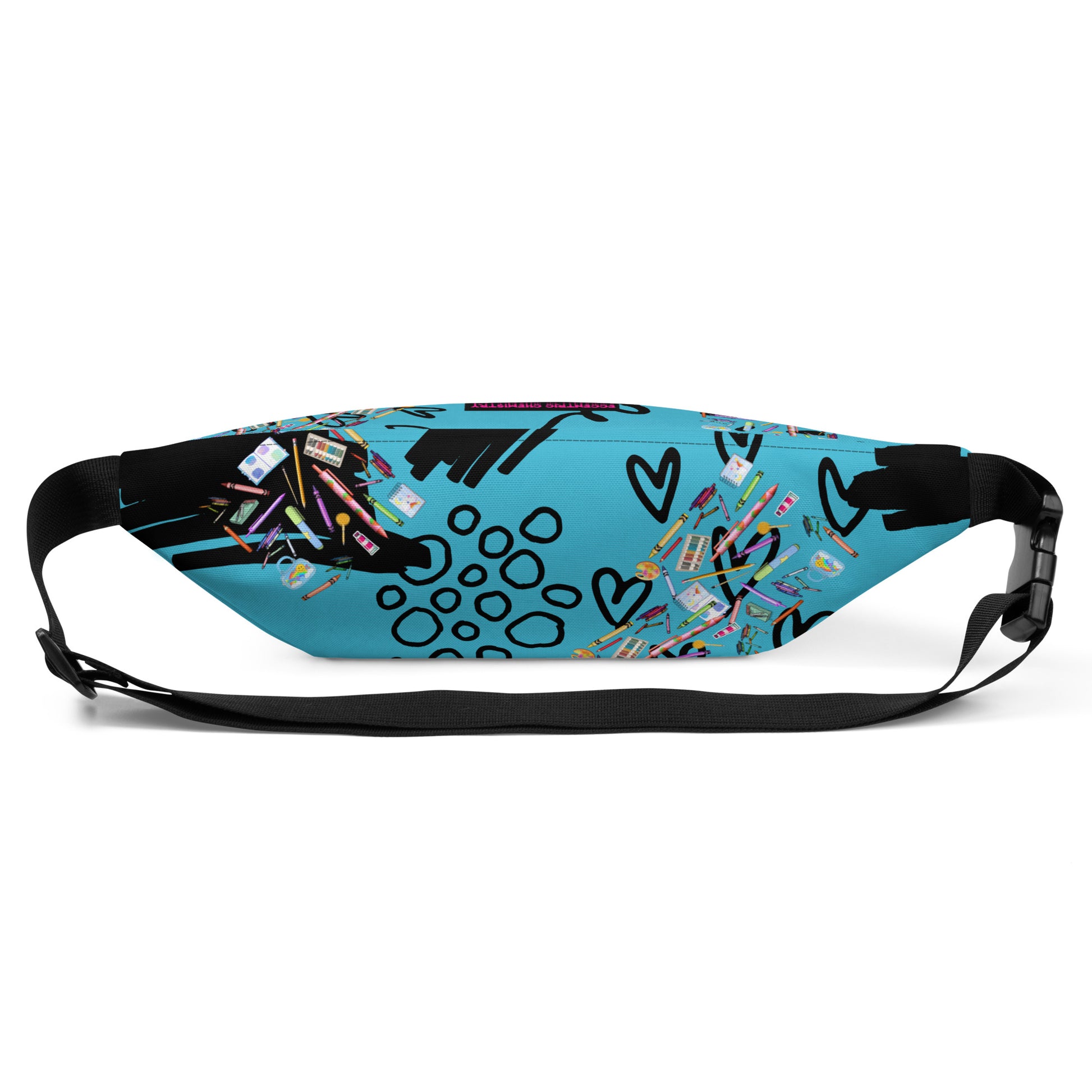Childhood Color Theory Experiment fanny pack by Eccentric Chemistry featuring an all-over print with vibrant, colorful designs on white background
