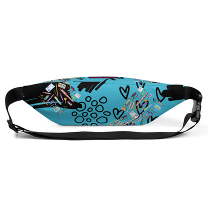 Childhood Color Theory Experiment fanny pack by Eccentric Chemistry featuring an all-over print with vibrant, colorful designs on white background