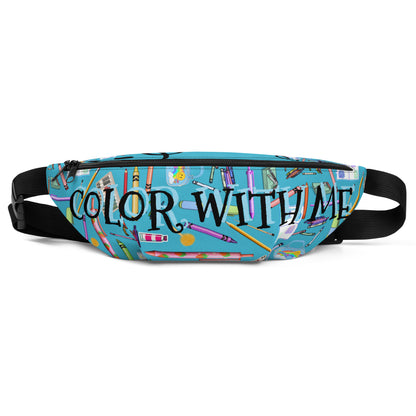 Eccentric Chemistry childhood color theory experiment fanny pack with all-over white print, stylish and vibrant accessory.