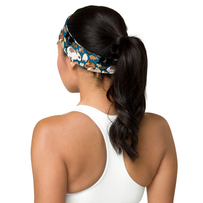 Eccentric Chemistry's Quantum Bunny Bounce headband with all-over white print, stylish and playful accessory for experimental fashion.