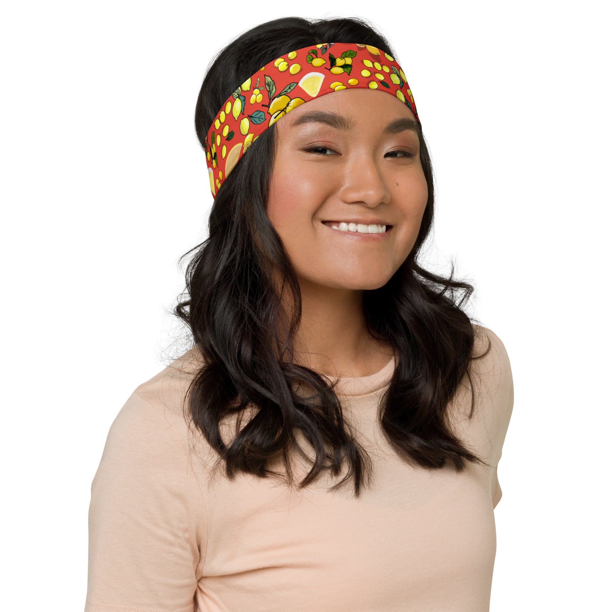 Unisex citrus print headband from Eccentric Chemistry's laboratory, featuring a vibrant all-over white design for stylish wear.