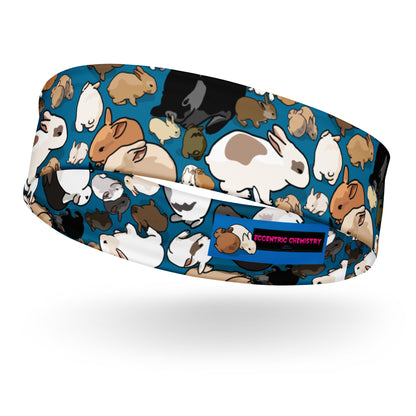 Eccentric Chemistry Lab Quantum Bunny Bounce experiment headband with all-over white print, stylish and unique for fashion accessories.