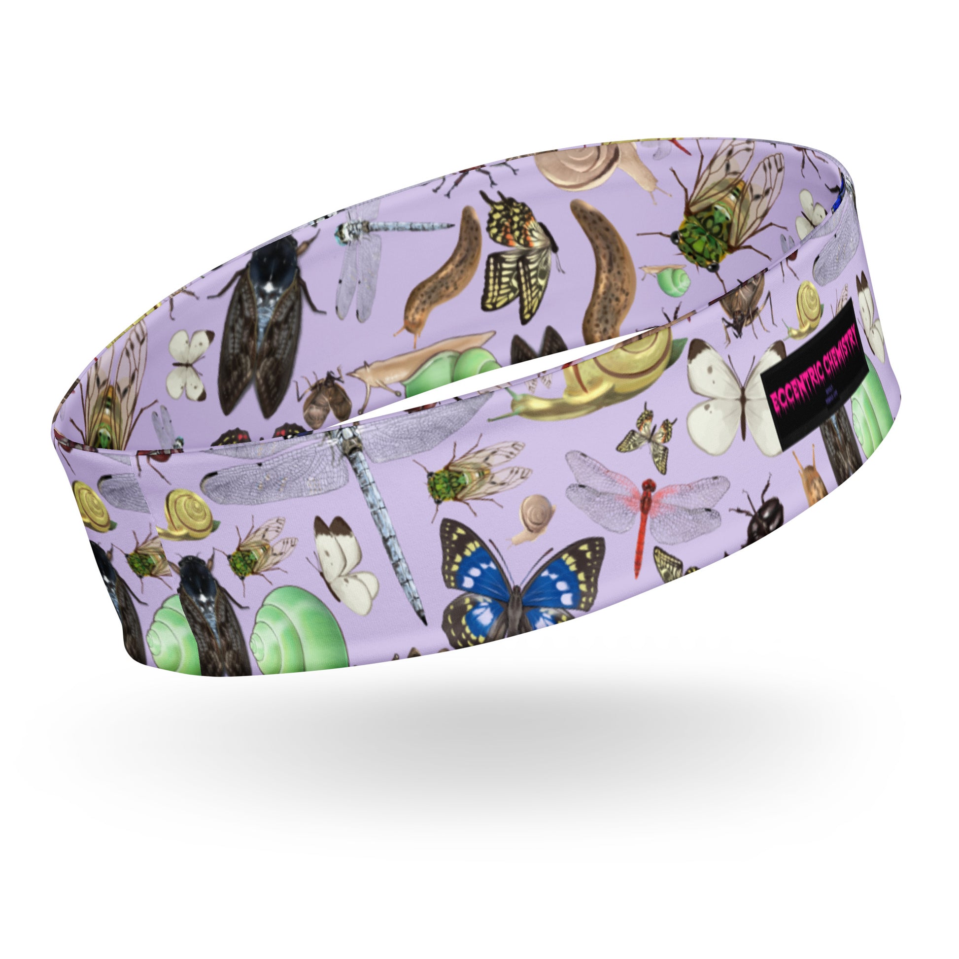 Eccentric Chemistry Tiny Universe insect field experiment all-over-print white headband, stylish and trendy accessory for casual wear.