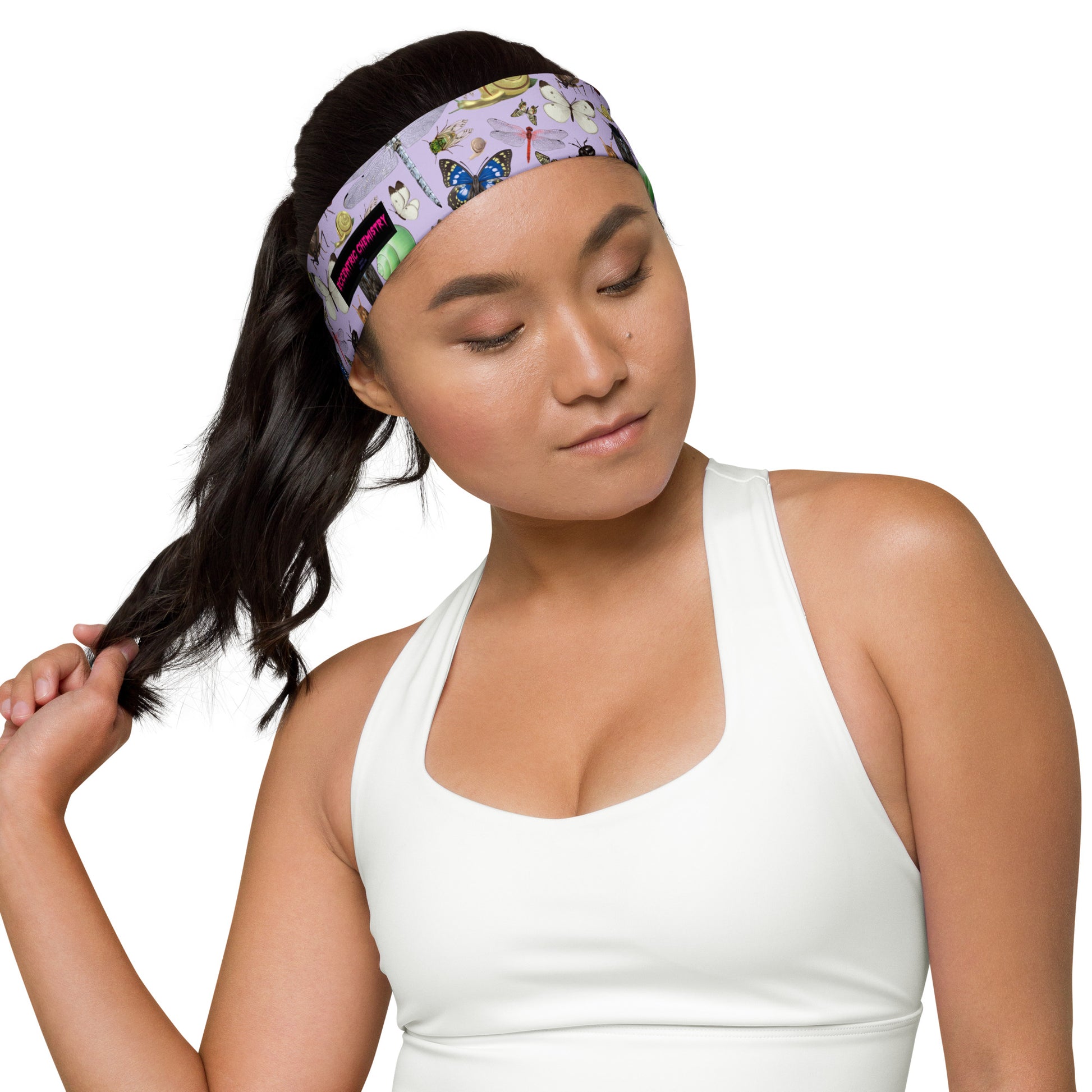White all-over-print headband featuring Tiny Universe Insect Field Experiment design by Eccentric Chemistry Laboratory of Strange & Stylish Things
