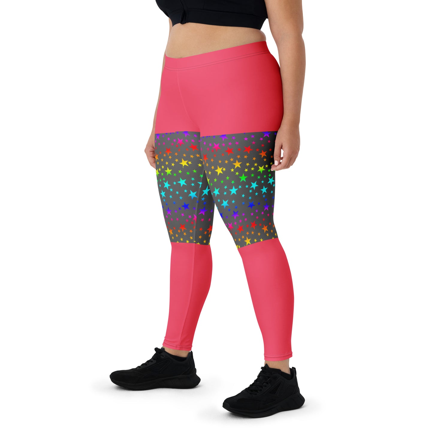 White all-over print leggings featuring cosmic pop-star fusion matrix design from Eccentric Chemistry's Laboratory of Strange & Stylish Things.
