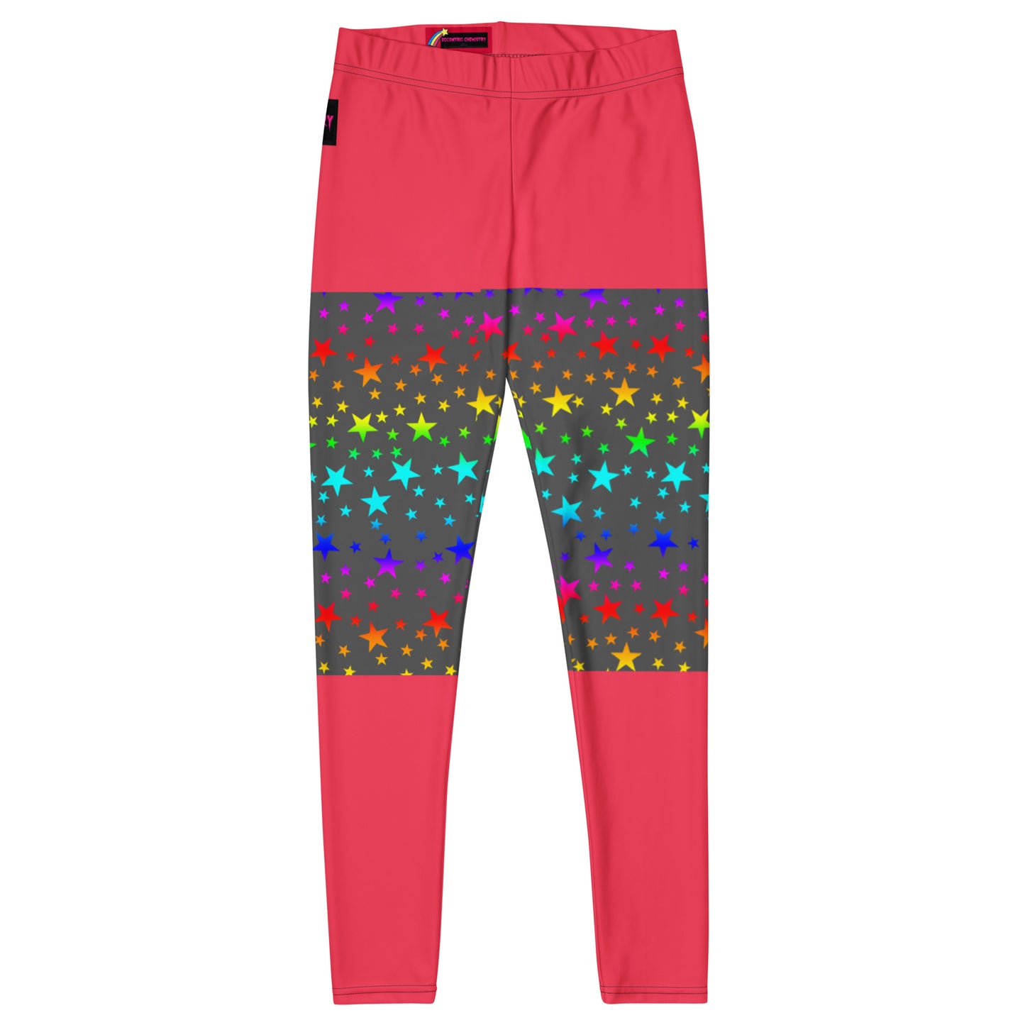Cosmic Pop-Star Fusion Matrix leggings by Eccentric Chemistry with all-over white print, featuring vibrant space-inspired patterns.