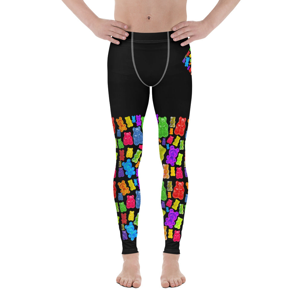 Men’s all-over-print leggings with bold, abstract design from Eccentric Chemistry’s Flavor-Charge Motion Experiment CUT-SEW collection.