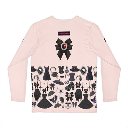 Unisex pastel goth long sleeve shirt with shadowheart experiment print, featuring a colorful all-over design from Eccentric Chemistry.
