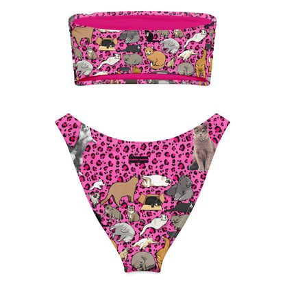 Pink recycled bandeau bikini with all-over print by Eccentric Chemistry, featuring a stylish, modern design and back view.