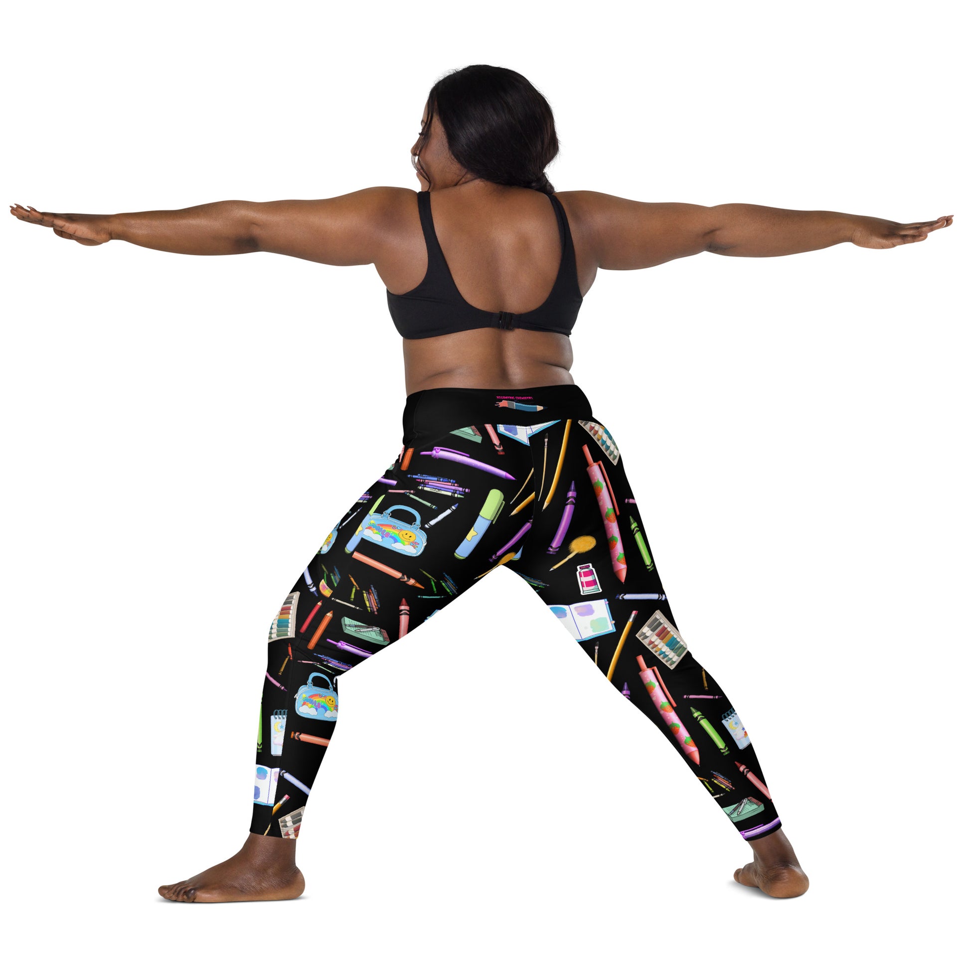 Women's recycled leggings with pockets featuring a sketch reactor experiment print, from Eccentric Chemistry's Laboratory of Strange & Stylish Things.