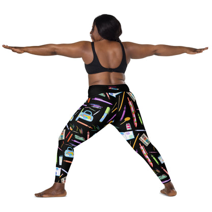 Women's recycled leggings with pockets featuring a sketch reactor experiment print, from Eccentric Chemistry's Laboratory of Strange & Stylish Things.