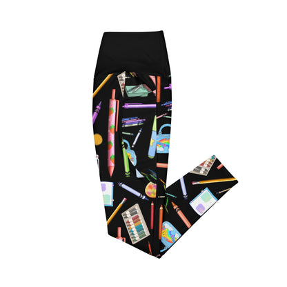 Women's recycled leggings with all-over abstract science print and pockets, by Eccentric Chemistry’s Laboratory of Strange & Stylish Things