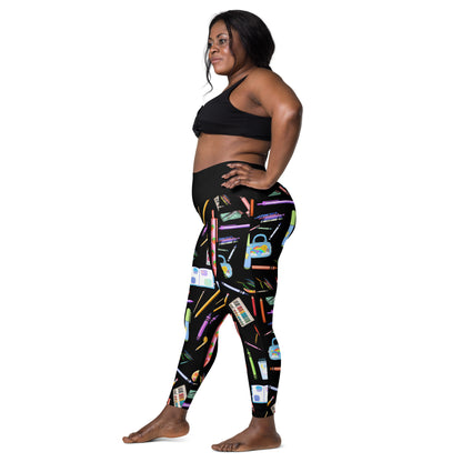 Women's recycled leggings with all-over sketch reactor experiment print and pockets, stylish and eco-friendly from Eccentric Chemistry.