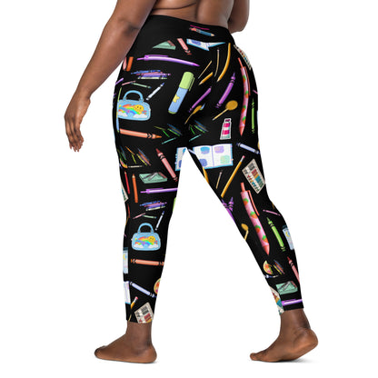 Women's recycled leggings with Pockets featuring sketch reactor experiment print, from Eccentric Chemistry's Laboratory of Strange & Stylish Things.