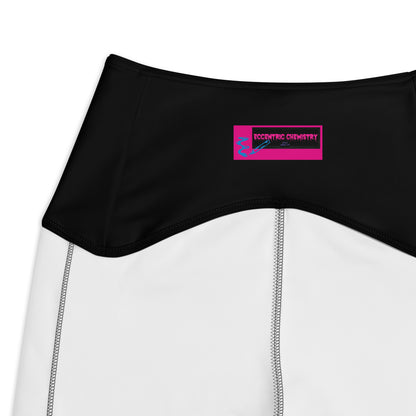 Women's recycled leggings with pockets featuring a sketch reactor experiment print from Eccentric Chemistry's Laboratory of Strange & Stylish Things.
