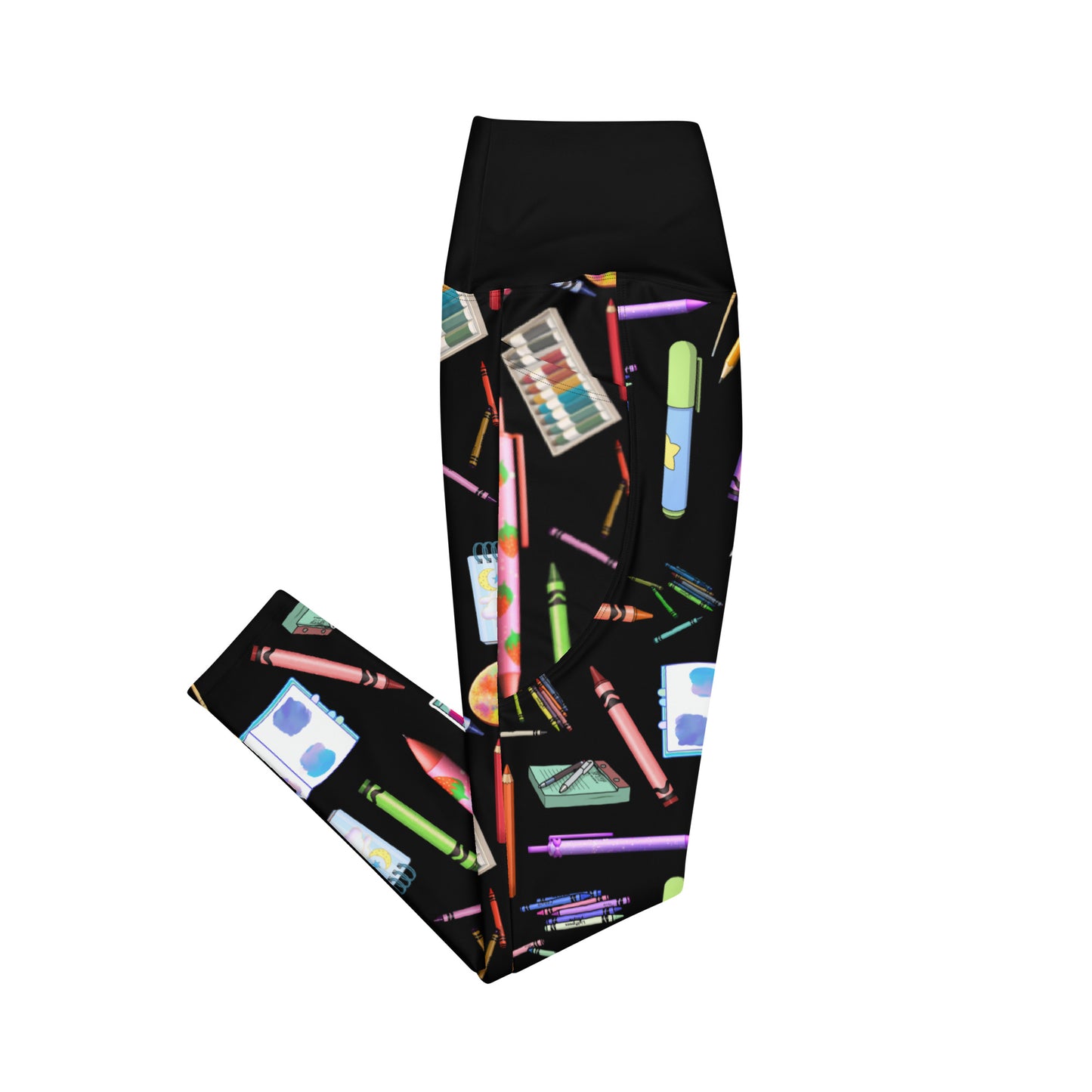 Women's recycled leggings with pockets featuring a white all-over sketch reactor experiment print, stylish and eco-friendly activewear.