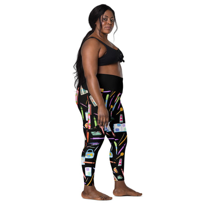Women's recycled leggings with science-inspired sketch reactor experiment print and pockets, by Eccentric Chemistry Laboratory.