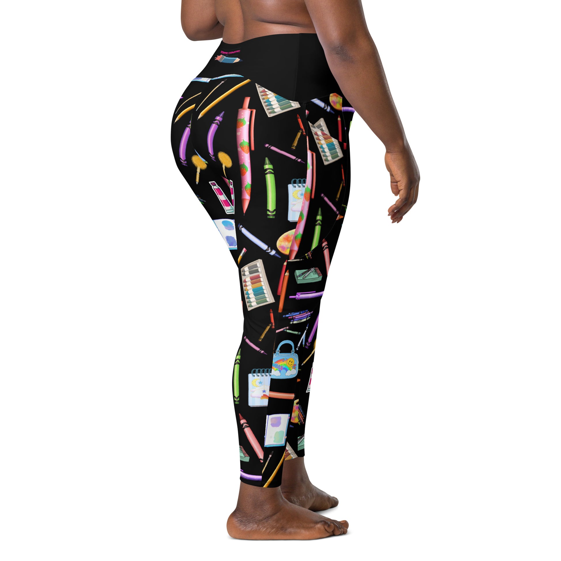 Women’s all-over print recycled leggings with pockets featuring sketch reactor experiment design, by Eccentric Chemistry Laboratory.