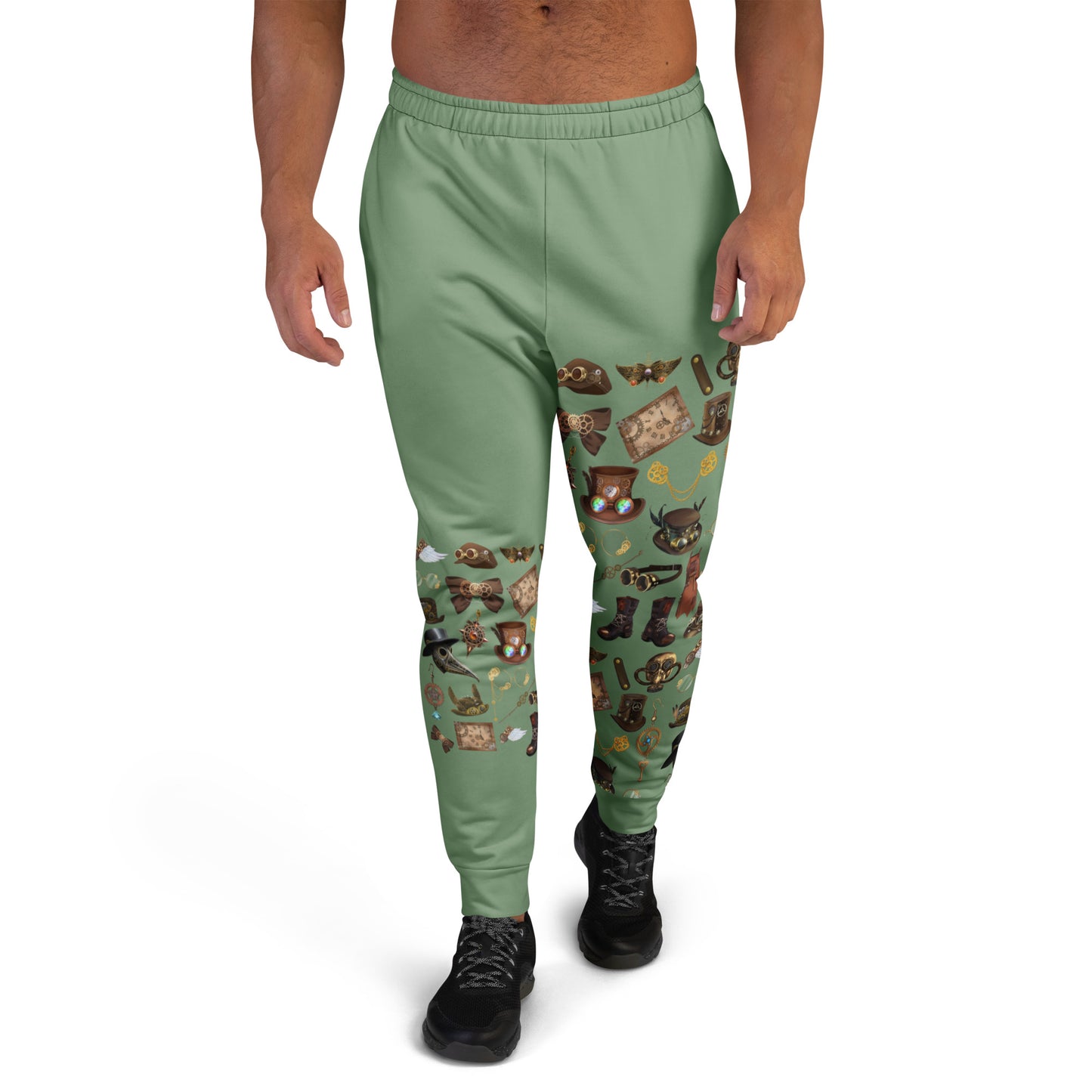 Men’s recycled white joggers with all-over circuit pattern from Eccentric Chemistry’s Brass‑Circuit Experiment collection.