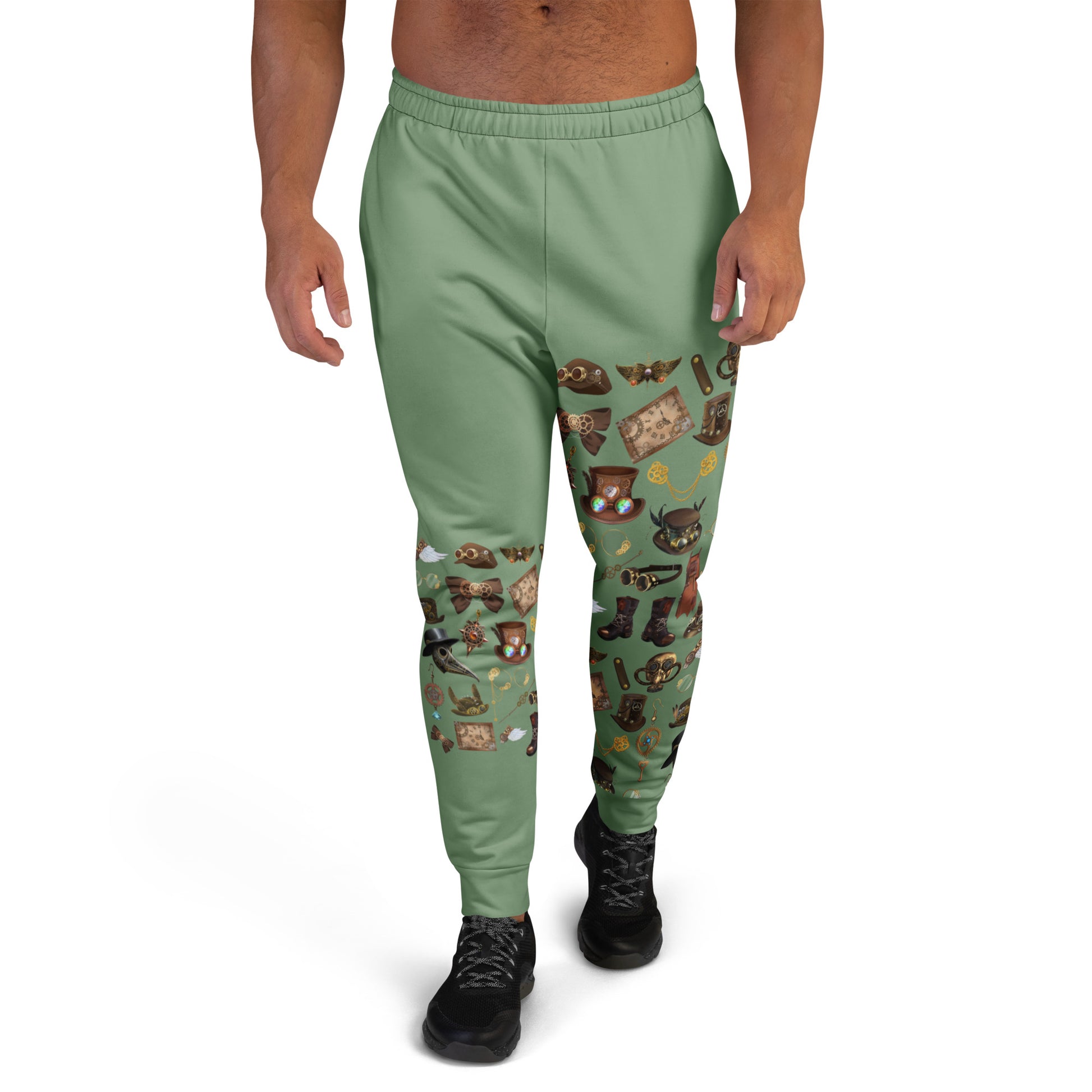 Men’s recycled white joggers with all-over circuit pattern from Eccentric Chemistry’s Brass‑Circuit Experiment collection.