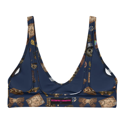 Recycled padded bikini top with all-over print in white from Solar-Gear Shoreline collection by Eccentric Chemistry.