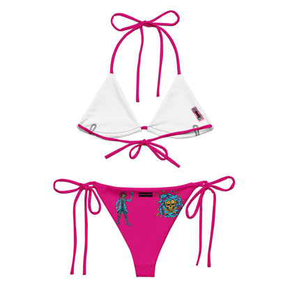 Recycled String Bikini by Mad-Science Neon Fusion Experiment featuring all-over print in white, designed by Eccentric Chemistry.