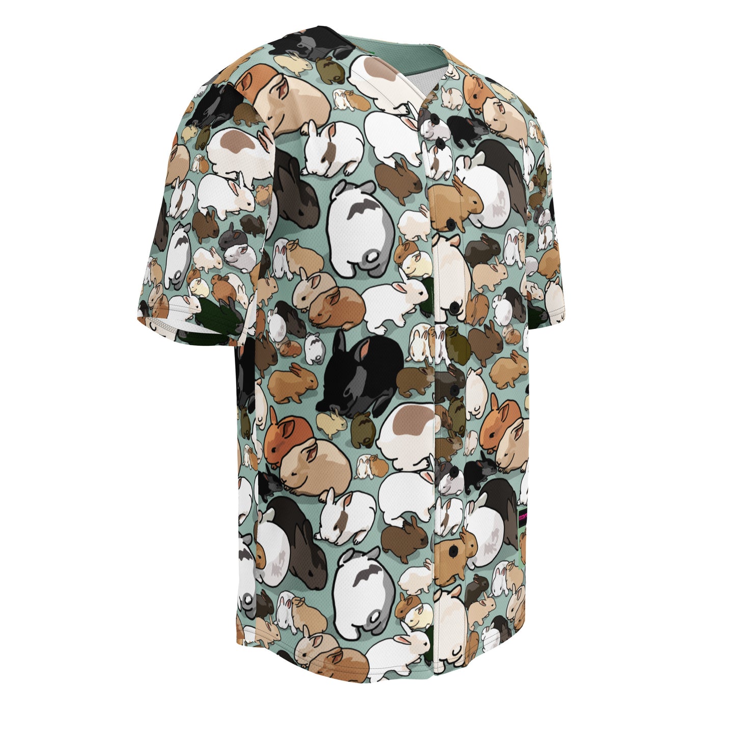 Recycled white baseball jersey with all-over printed design, unisex fit, from Eccentric Chemistry's Laboratory of Strange & Stylish Things.