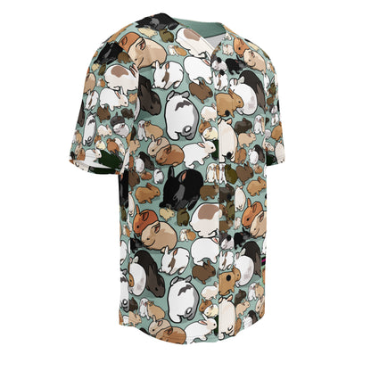 Recycled white baseball jersey with all-over printed design, unisex fit, from Eccentric Chemistry's Laboratory of Strange & Stylish Things.