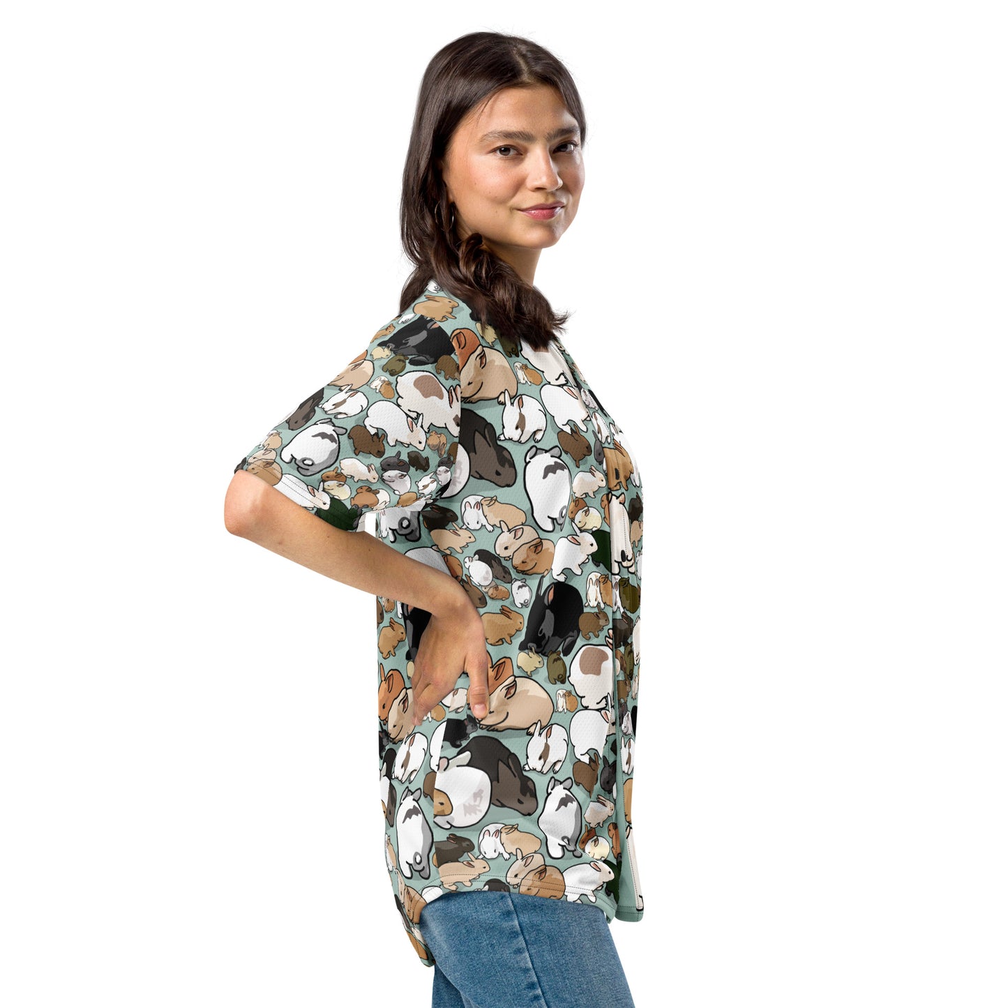 Unisex recycled baseball jersey with all-over print featuring colorful reactor experiment designs, by Eccentric Chemistry.