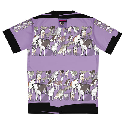 Unisex purple sports jersey with all-over print featuring energy experiment design, made from recycled materials, by Eccentric Chemistry.