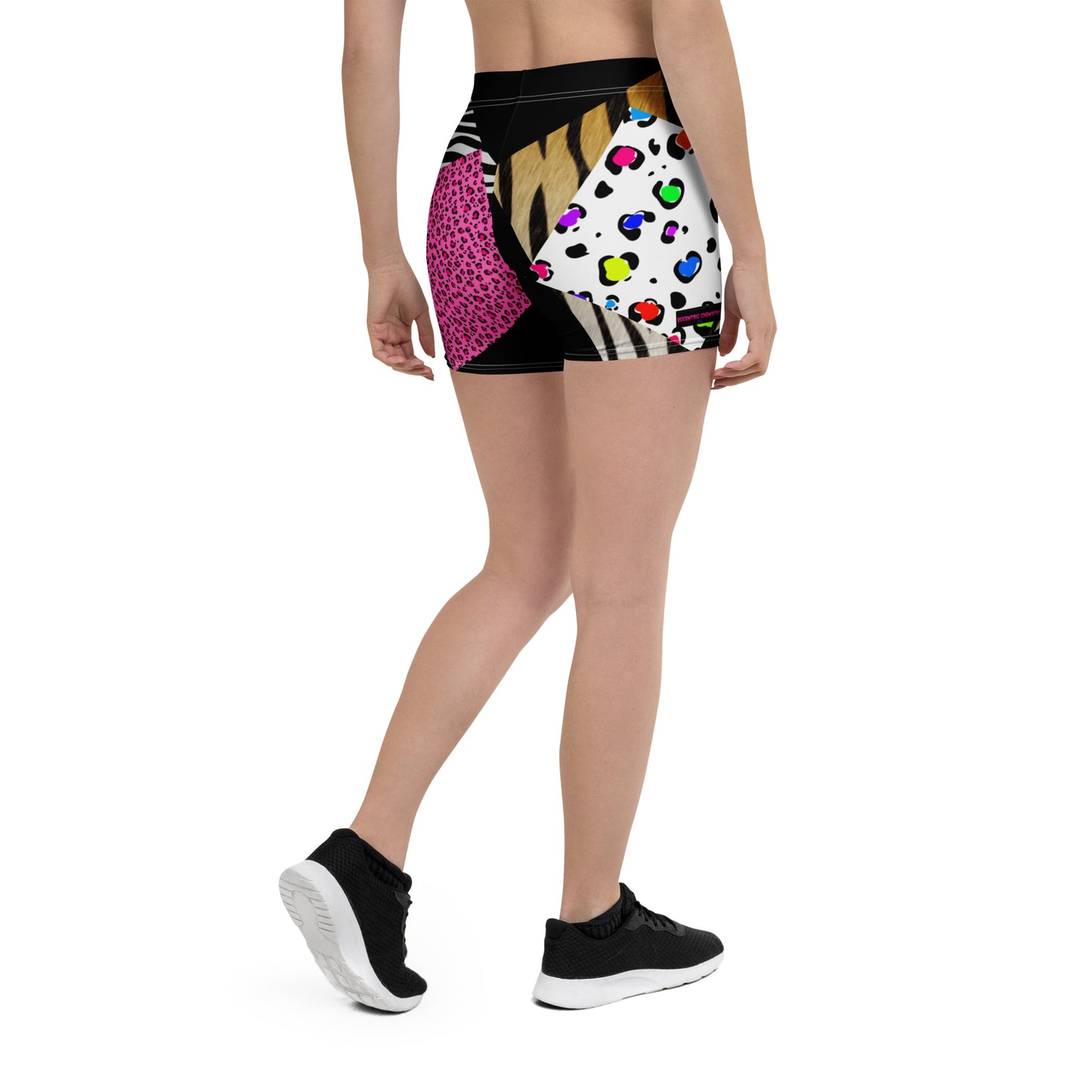 Women’s all-over print shorts with primal pattern design, made by Eccentric Chemistry’s Laboratory of Strange & Stylish Things.