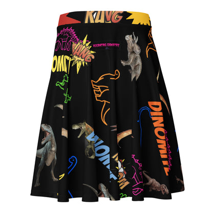 Eccentric Chemistry's Tiny Shop of T-Shirt Horrors skater skirt with all-over print featuring chaotic fossilcore design on white background