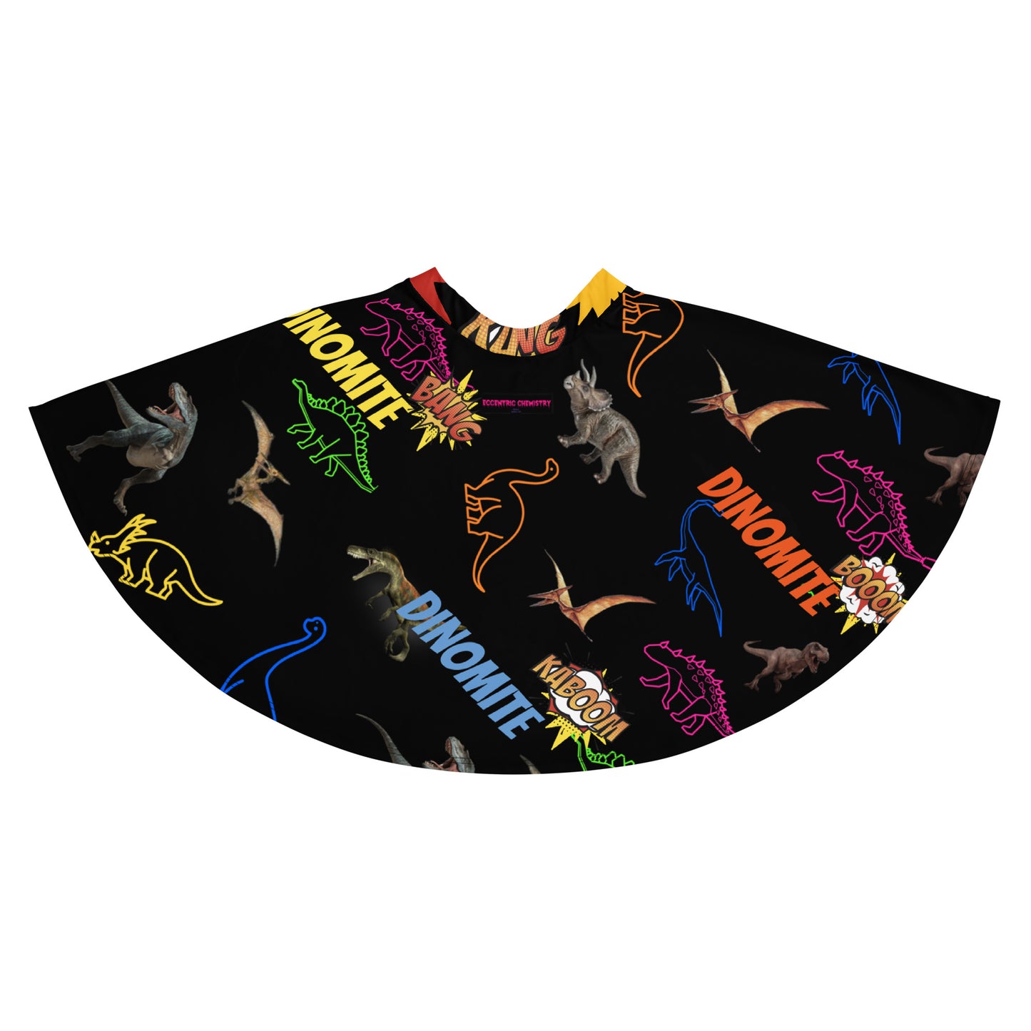 White all-over-print skater skirt with chaotic Fossilcore design from Eccentric Chemistry's Tiny Shop of T-Shirt Horrors.