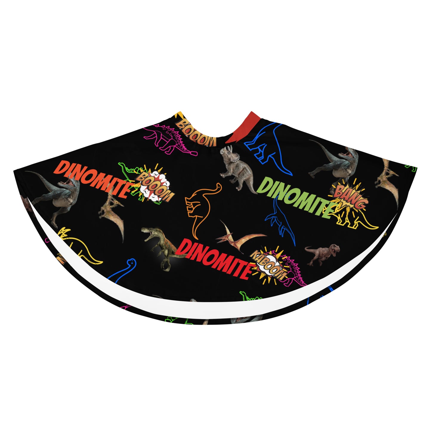 White skater skirt with all-over print featuring chaotic, abstract designs from Fossilcore Chaos Spin Experiment by Eccentric Chemistry.