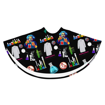 Eccentric Chemistry's Midnight Molecule Skater Skirt with all-over white print featuring scientific molecule patterns.
