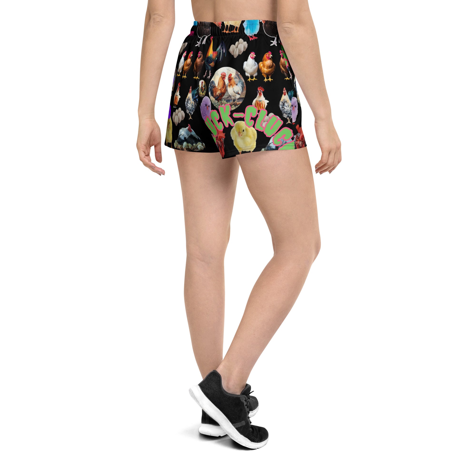 Unisex athletic shorts with all-over white print featuring Flock‑Field Motion Reactor design from Eccentric Chemistry's Tiny Shop.