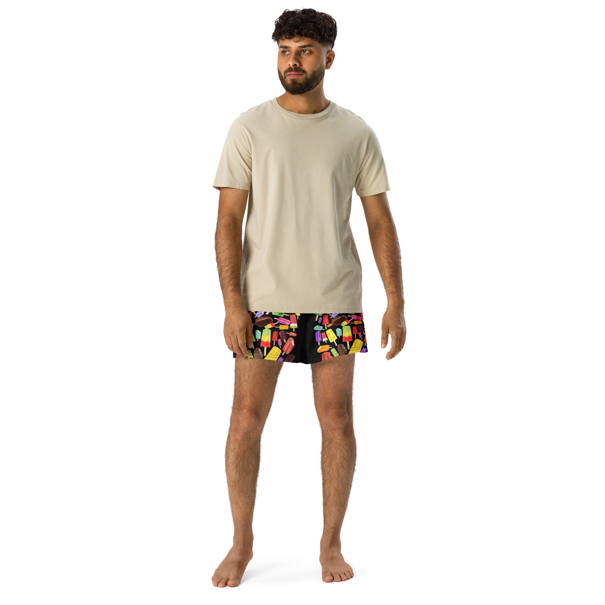 Unisex athletic shorts with colorful all-over popsicle print, featuring a comfortable fit and stylish design by Eccentric Chemistry.
